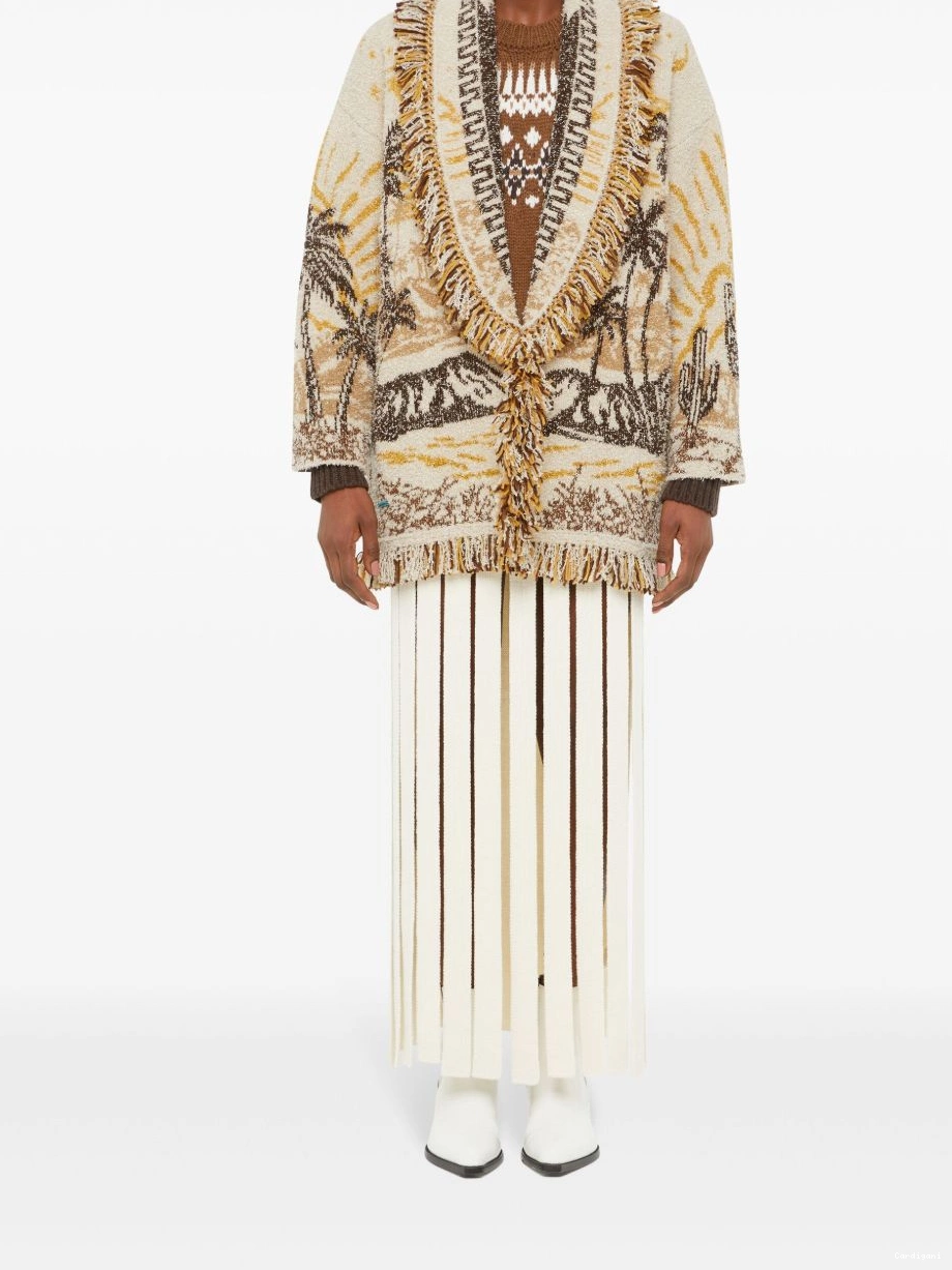 Affordable cardigan patterned-jacquard Women Alanui fringed-edge 0325